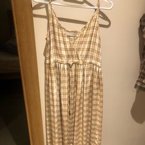 Christy Dawn Beige and Cream Plaid Midi Dress